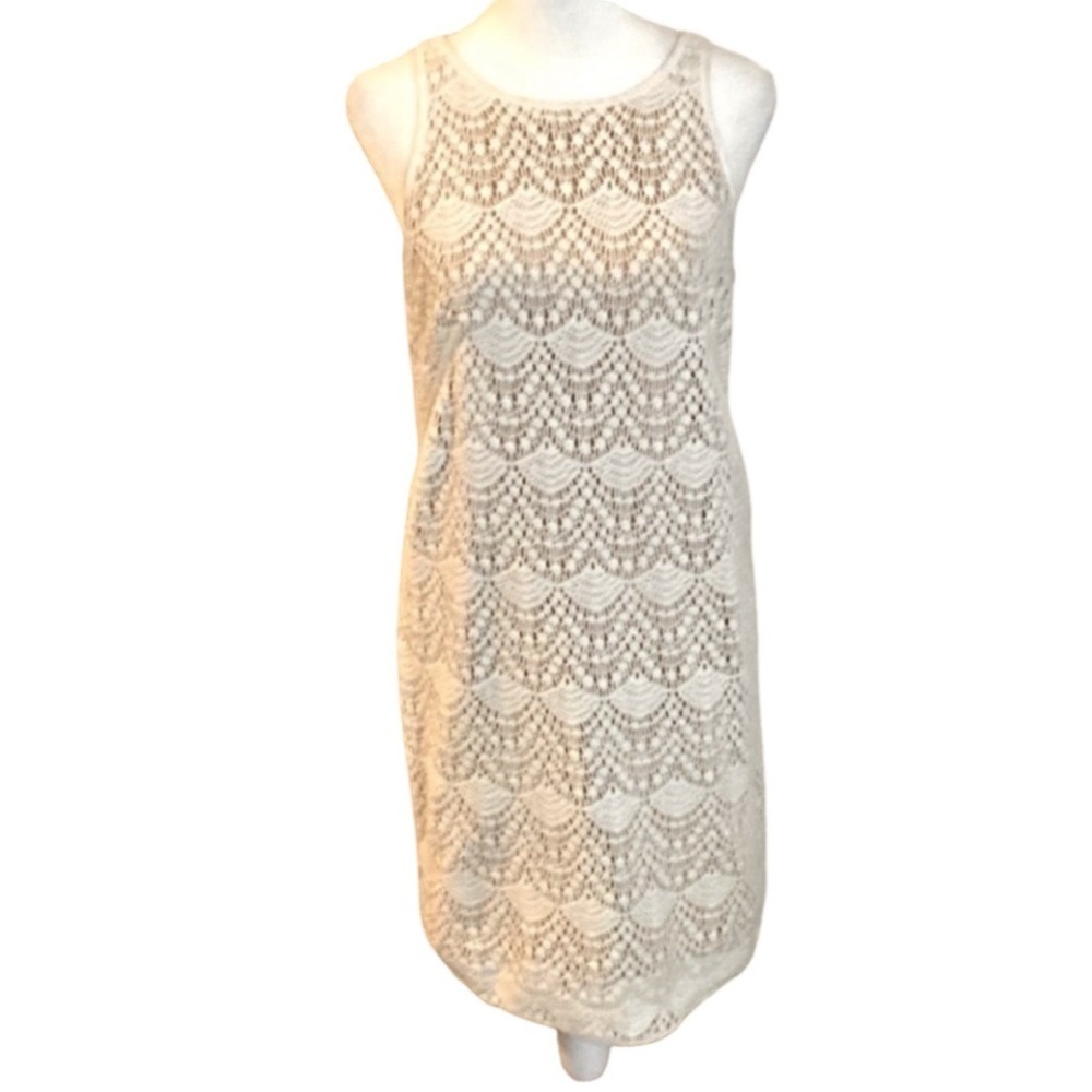 Anne Taylor LOFT sleeveless crochet Lace lined dress. Size 0. Off white.